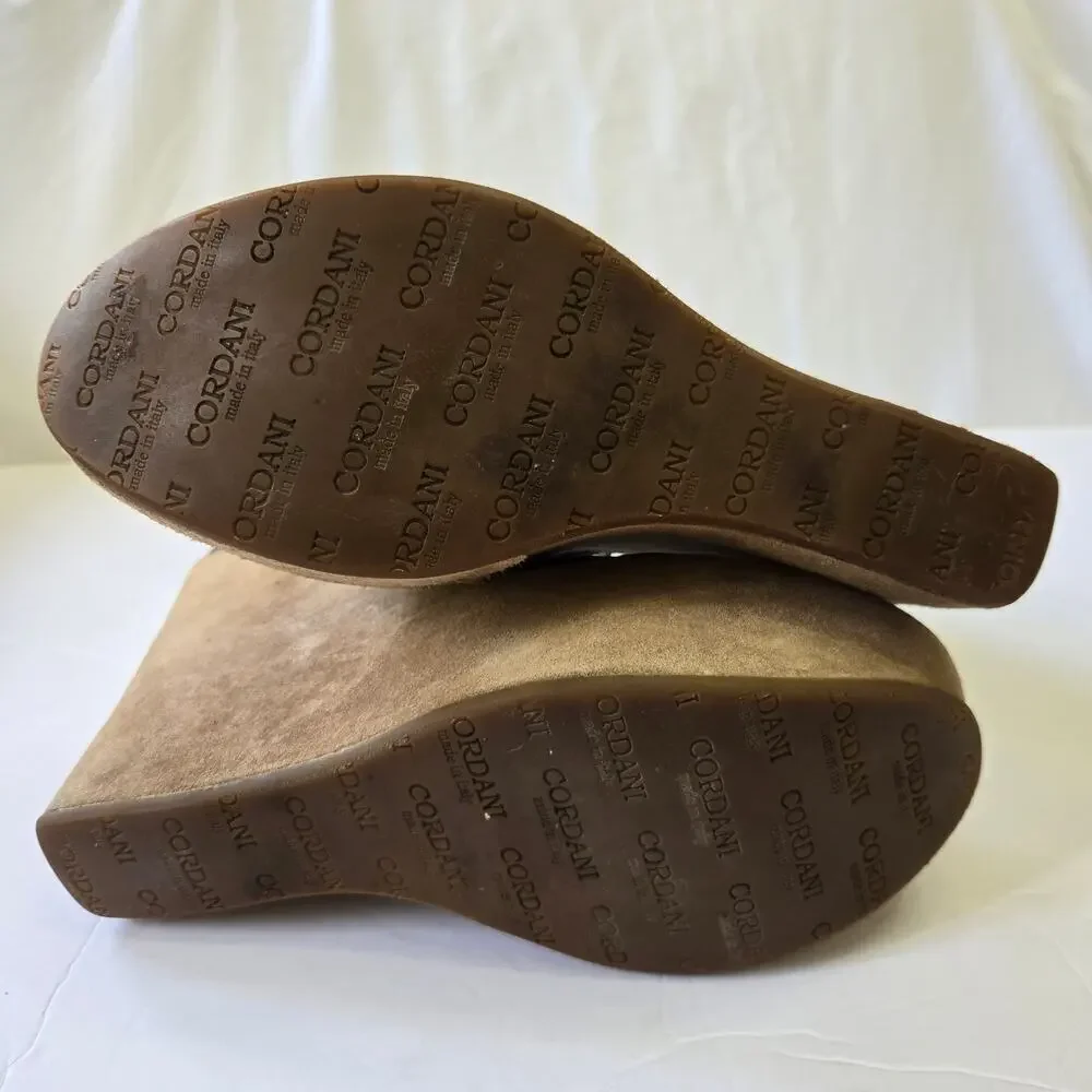 Cordani Made in Italy Platform Wedge Sandals Brown Leather & Suede Heel Size 9